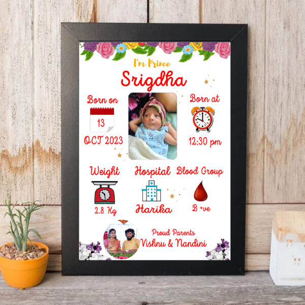Customized Photo frame Birth Details
